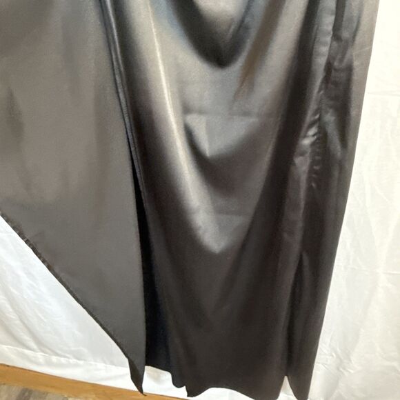 Women’s Unbranded One Shoulder Black Slip Dress Thigh High Slit Size Small - Picture 6 of 15